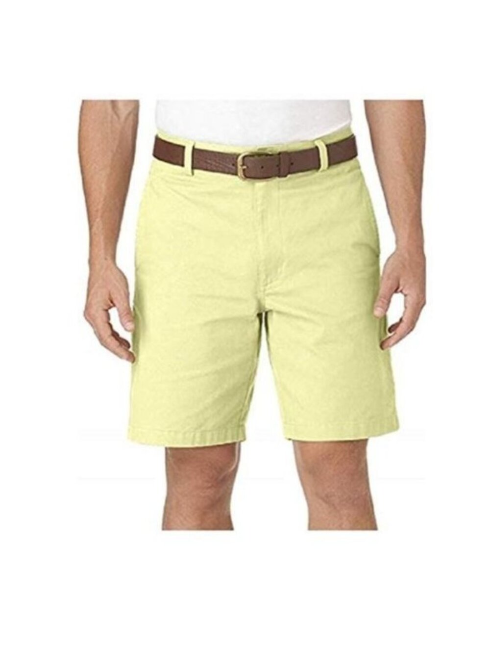 Chaps Men’s Flat Front Stretch Shorts 100% Cotton Washed Twill Chino, Yellow, 42